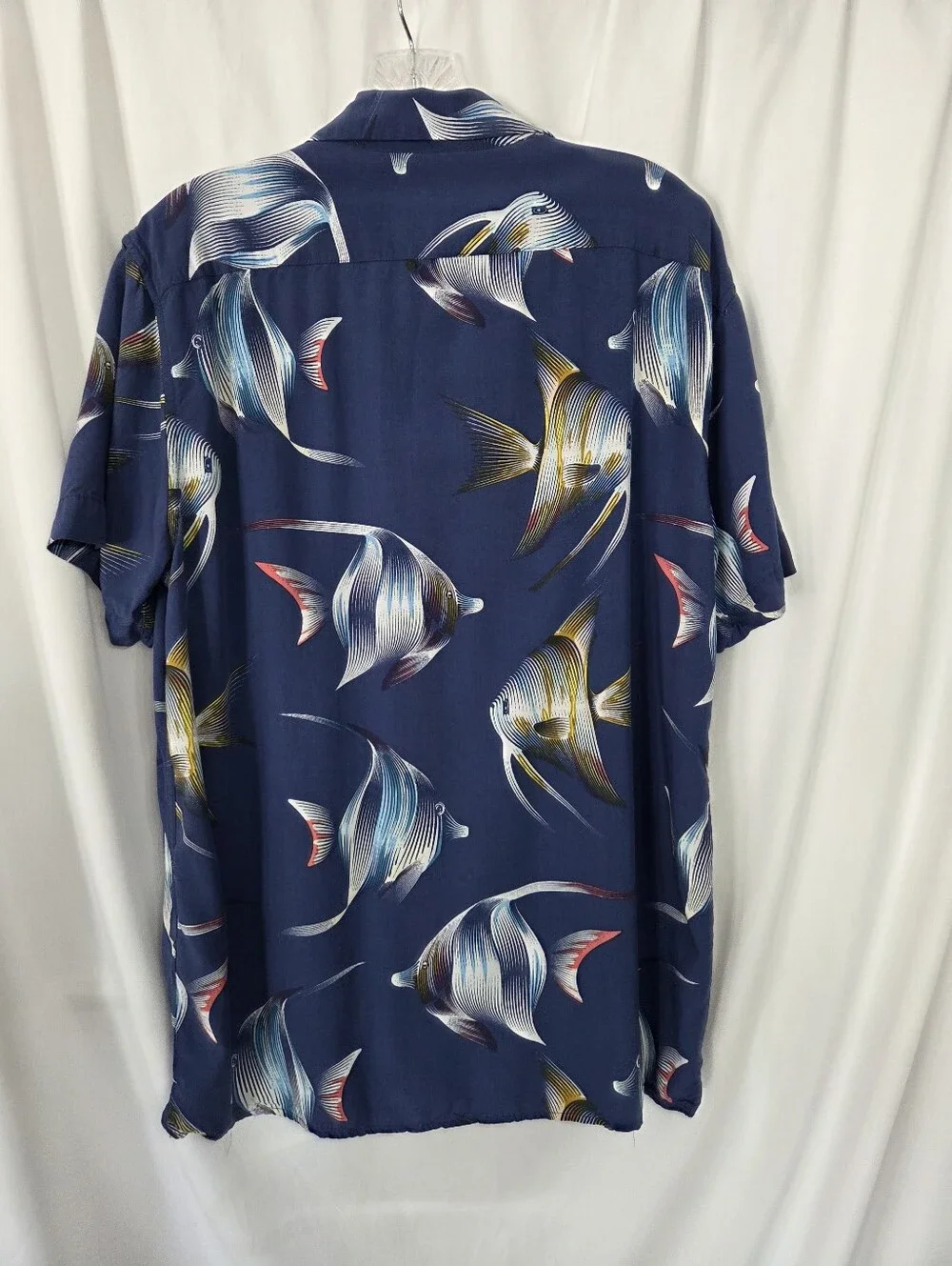 Banana Republic Slim Fit Navy Tropical Fish Print Short-Sleeve Shirt Size L